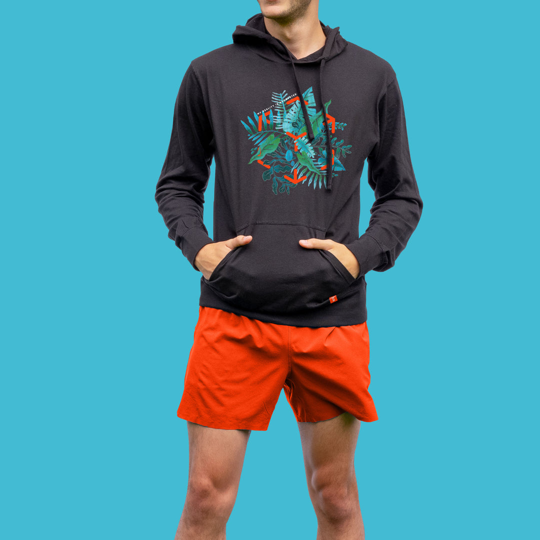 niantic exploration ar pullover hoodie on blue background zoomed in